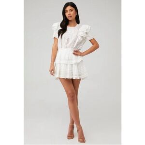 LoveShackFancy White Eyelet Ruffle Mini Dress